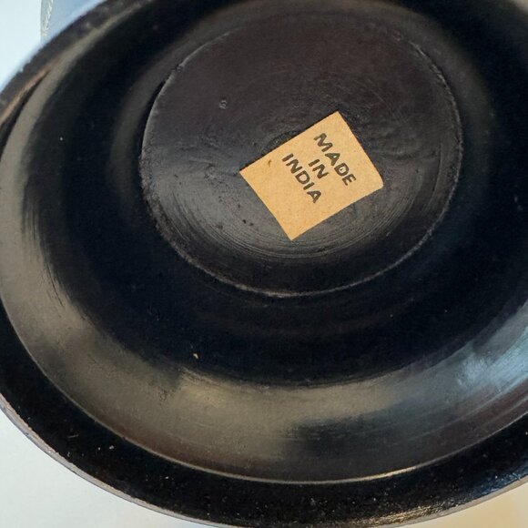 Vintage Metal Flower Vase Black Gold Brass Etching Floral Pattern India - Picture 6 of 6